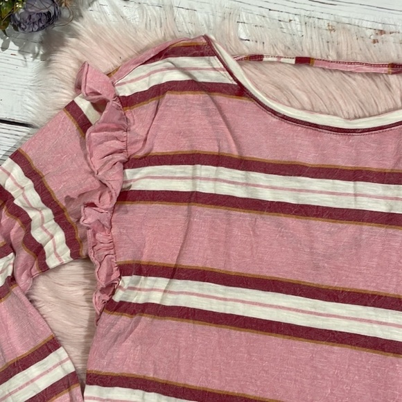 Anthropologie Pilcro Ruffled Open Back Pink Stripe Long Sleeve Cotton Top - Picture 6 of 12